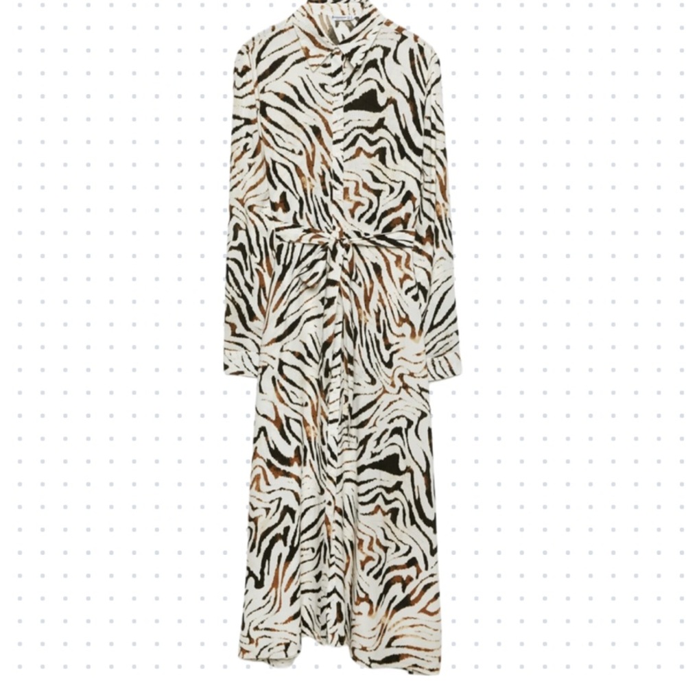 Long shirt zebra print dress with belt
